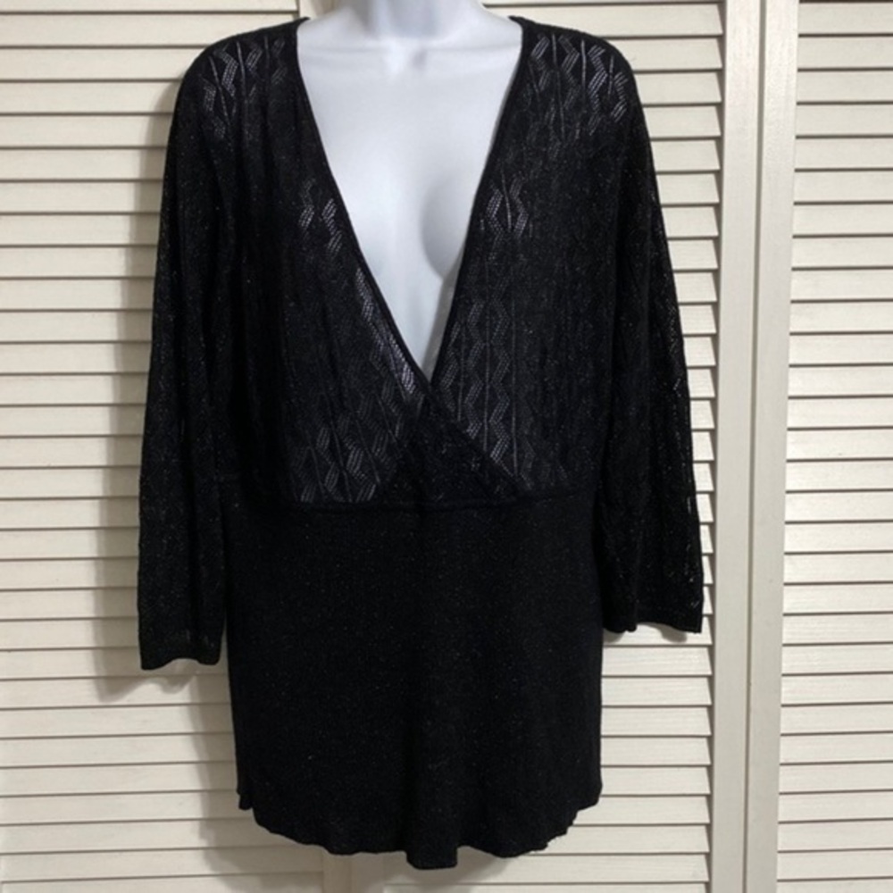 LANE BRYANT Faux Wrap Long Sleeve Top Tunic Open knit top!